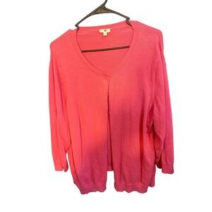 Talbots Woman Pink Cardigan Sweater 3X Textured Dot V-Neck Button  3/4 Sleeve